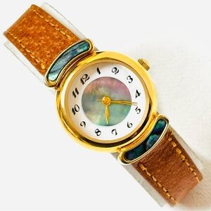 Vintage Chic Bevelled Prism Crystal Women's Abalone Shell Watch Gold LCH059